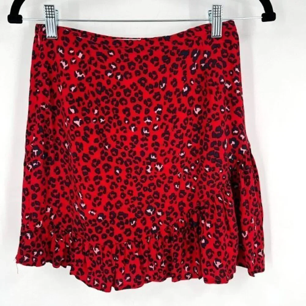 Lovers + Friends Women's Sahara Cheetah Lined Lena Mini Skirt‎ Red Black Size XS - Picture 2 of 9